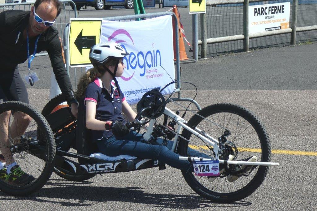 tetraplegic woman on a handcycle